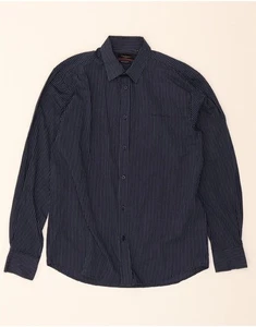 PIERRE CARDIN Mens Regular Fit Shirt Medium Navy Blue Striped Polyester DL44 - Picture 1 of 3