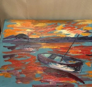 Original Oil Painting Boat Coastal Seascape Marine Sailboat Punch Pop Art - Picture 1 of 15