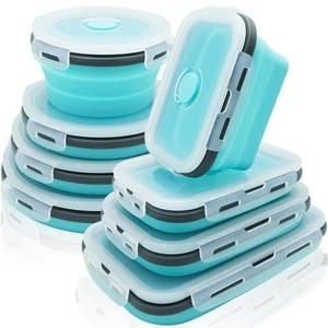 8 Pack Collapsible Silicone Food Storage Containers with Lids, Freezer & Dish... - Picture 1 of 7