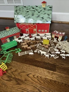 Vintage 1950's Ohio Art Metal Tin Litho Rolling Acres Farm Toy set - Picture 1 of 4
