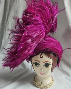 Original Jack McConnell Magenta Pink Feather Hat W/ Rhinestones, Wool 57cm Sz MD - Picture 1 of 17