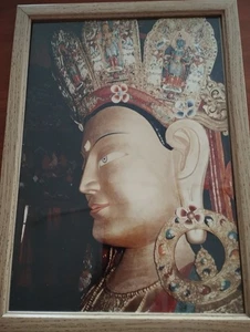 Gerahmtes Bild Gautama Buddha Kopf Nepal 32 x 24 Cm Holzrahmen - Bild 1 von 3