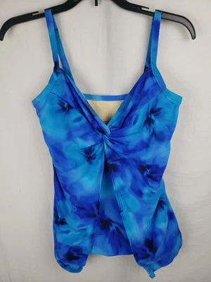 Tankini Miraclesuit Love Knot azul frente abierto estampado talla 12 Foto 1 de 4
