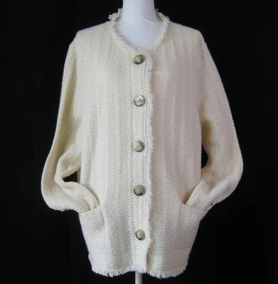 Cardigã suéter feminino Talbots lã alpaca 3X franja creme jaqueta de malha aberta - Imagem 1 de 4