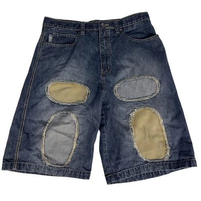 Pantalones Cortos De Colección Brooklyn Xpress Para Hombres 34 Azul Denim Patchwork Distressed Sueltos Foto 1 de 4