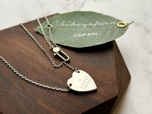 Collana GUCCI Argento Sterling Cuore Logo Tag Pendente Senza Scatola...