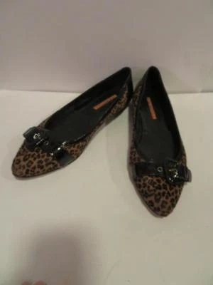 MUJER VÍA ESPIGA CUERO ESTAMPADO LEOPARDO PELO DE BECERRO PUNTIAGUDO ZAPATOS PLANOS TALLA 8 * Foto 1 de 4