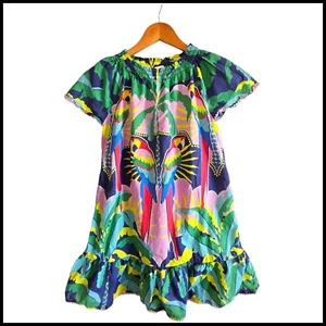 Mini Boden Parrot Print Ruffle Dress Colorful Tropical Kids Size 11 12 Years - Picture 1 of 6