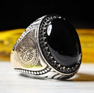 Islamic Sterling 925K Silver Men's Ring Turkish Handmade Jewelry Black Onyx 0012 - Picture 1 of 6