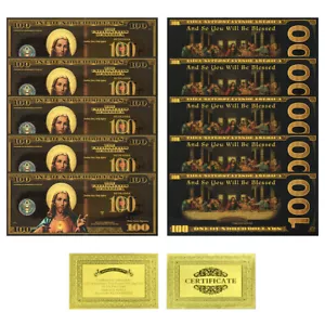 Billetes de oro de 100 millones de dólares de Jesús de 10 piezas La Última Cena dinero de plástico - Imagen 1 de 7