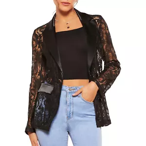 Women s Fashion Blazer Solid Color Open Front Lapel Long Sleeve Elegant Jacket - Picture 1 of 6