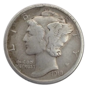 1918 D Mercury Dime circulated 90% Silver F Fine to Very Fine VF - Picture 1 of 2