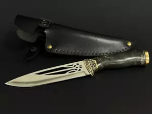 CUCHILLO DE CAZA PERSONALIZADO HECHO A MANO TAZA DE ARCE TRIDENTE UCRANIA TRYZUB + FUNDA DE CUERO - Imagen 1 de 3