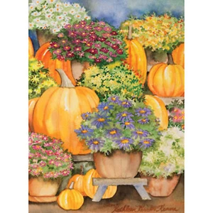 Toland Pumpkins and Mums 28 x 40 Colorful Fall Autumn Harvest Flower House Flag - Imagen 1 de 4