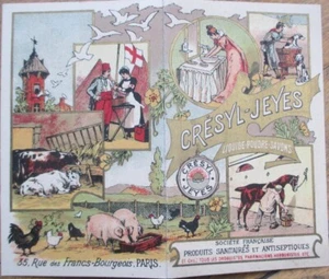Tarjeta comercial francesa mecánica 1900, jabón higiene inodoro animales granja veterinaria - Imagen 1 de 2