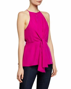 NEW CINQ A SEPT BAILEY SILK TIE FUSCHIA SLEEVELESS BLOUSE SIZE L - Picture 1 of 11