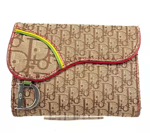 DIOR Portafoglio Piegato Trotter Tela Pelle Rasta Sella Beige Borsello Autentico - Foto 1 di 19