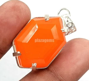 EGL 66.40 Ct Orange Opal Natural Gemstone Pendant 925 Sterling Silver Chain 5AOF - Picture 1 of 6