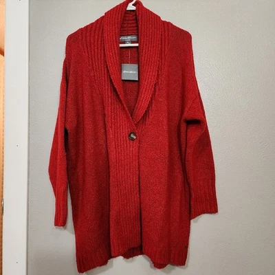 Eddie Bauer Lounge Cardigan One Button Women's 2XL Red Knit Office Mature Preppy - Image 1 of 4