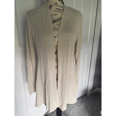 Cárdigan de lino Eileen Fisher frente abierto mediano marfil línea A tejido lino informal Foto 1 de 4