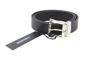 DIESEL B-Shift Men Belt 100 CM Black Textured Silver Tone Buckle Closure Logo - Picture 1 of 8