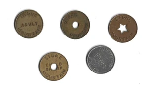 FIVE TOKENS USED AS ENTRANCE TO THE STONE MOUNTAIN AUTO MUSEUM ATL. GEORGIA - Picture 1 of 1