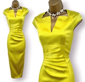 Karen Millen BNWT Chartreuse Yellow Italian Satin Envelope Occasion Dress UK 10 - Picture 1 of 18