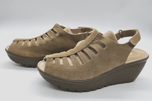 Skechers Parrallel Trapezoid Beige Suede Wedge SN48852 SANDALS WOMENS US 8.5 - Picture 1 of 9