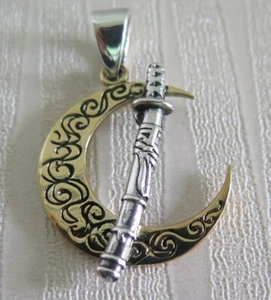 NINJA KATANA SWORD MOON JAPANESE STERLING 925 SILVER PENDANT - Picture 1 of 4