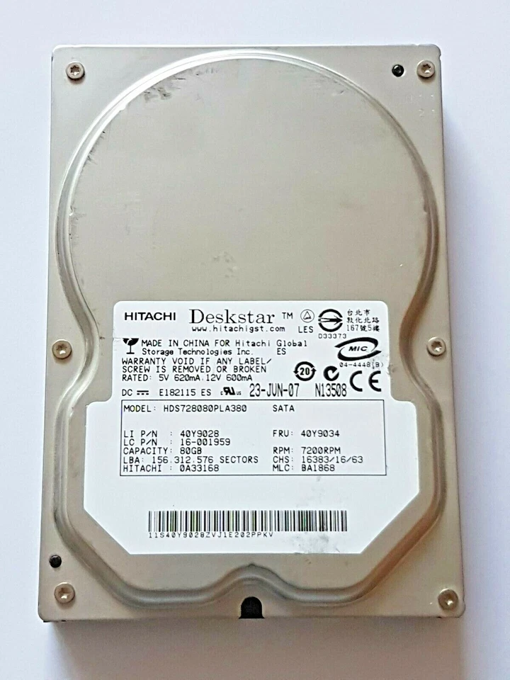 80 GB SATA Hitachi Deskstar HDS728080PLA380 7200 RPM 8MB HDD 3.5 " Hard Drive - Image 1 of 1