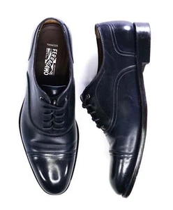$1,395 Salvatore Ferragamo "Tramezza" Navy Oxfords Leather 10.5 EE - Picture 1 of 7