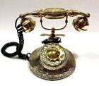 Engraved Solid Brass Vintage Rotary Phone Old Fashioned Telephone Golden Finish