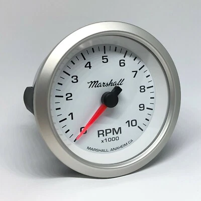 Tacómetro de tablero Marshall 3-3/8", esfera blanca, bisel plateado, 2251 Foto 1 de 2