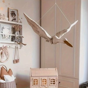 Baby Mobile Weißer Plüsch Storch Schwan Dekoration Babyzimmer Kinderzimmer Deko - Bild 1 von 5
