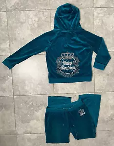 Juicy Couture Vintage anni 90 Y2K Velour Zip Track Felpa con Cappuccio Giacca Pantaloni Pull On Teal L - Foto 1 di 23