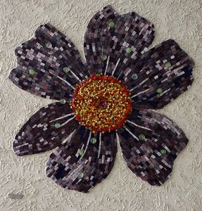 Flor púrpura / Medios mixtos / Montado en madera / Técnica de corte a mano / Envío gratuito - Imagen 1 de 1