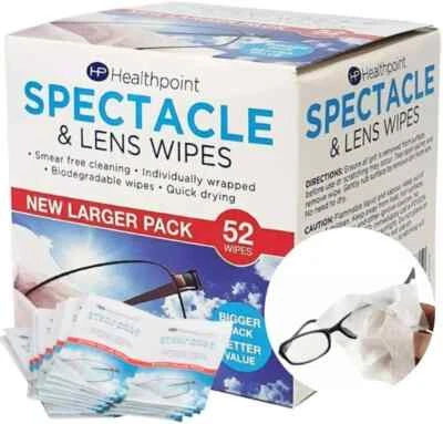 HEALTHPOINT Glasses Smear Free Lens Cleaning Wipes Optical Sunglasses Camera Phones X52