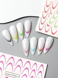 French Line Nail Art Water Decals Stickers Ombre Pink Black Blue Green Purple - Picture 1 of 19