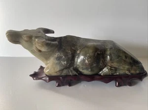 Vintage Chinese Jade Sculpture Stone Carving Water Buffalo Ornate Scholar Art - Picture 1 of 20