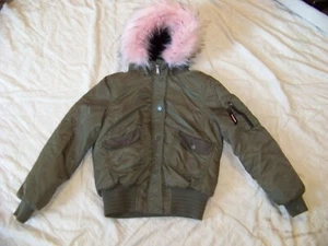 Girls Hawke & Co. Outfitter Coat -  10/12 - Military Green w/ Pink Faux Fur Trim - Picture 1 of 11