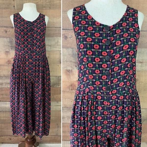 Vintage 1990s Size Small Rayon Floral Button Front Grunge Wide Leg Jumpsuit - Picture 1 of 9