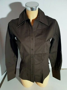 MISHUMO Damen Stretch Bluse Gr. M dunkelbraun  Baumwollmix  Langarm   NEU - Picture 1 of 5