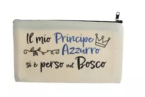 Cotton clutch - 20x11 cm with zipper - with ironic writing - my prince - Picture 1 of 4