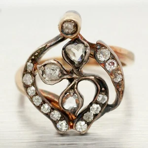 Victorian 0.75ctw Rose Cut Diamond Cocktail Ring - 14k Yellow Gold & Platinum - Picture 1 of 5