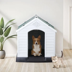 32" Large Dog House Indoor Outdoor w/Air Vents Plastic Waterproof Shelter Green - Picture 1 of 13
