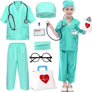 Kids Doctor Costume Scrubs for Girl Boy Outfit Halloween Toddler Dress up Doctor - Picture 1 of 14