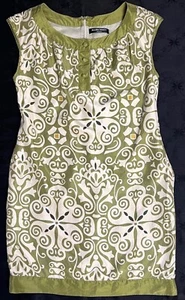 Ellen Tracy Sleeveless Silk Olive & Creme Dress Size 8 *Pictured *Measurements - Picture 1 of 6