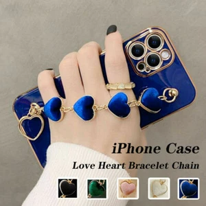 Cute Plating Shockproof Love Heart Strap Case For iPhone 14 13 12 15 16 Pro Max - Picture 1 of 16