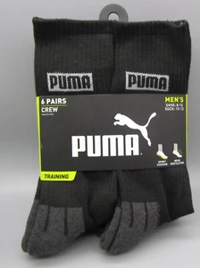PUMA~Size 10-13~Men's 6 Pair Black With Gray Training Athletic Crew Socks - Picture 1 of 3