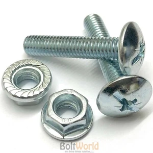 M6 x 12mm ROOFING CABLE TRAY BOLT + SERRATED FLANGE NUTS ZINC POZI COMBO DRIVE - Picture 1 of 1